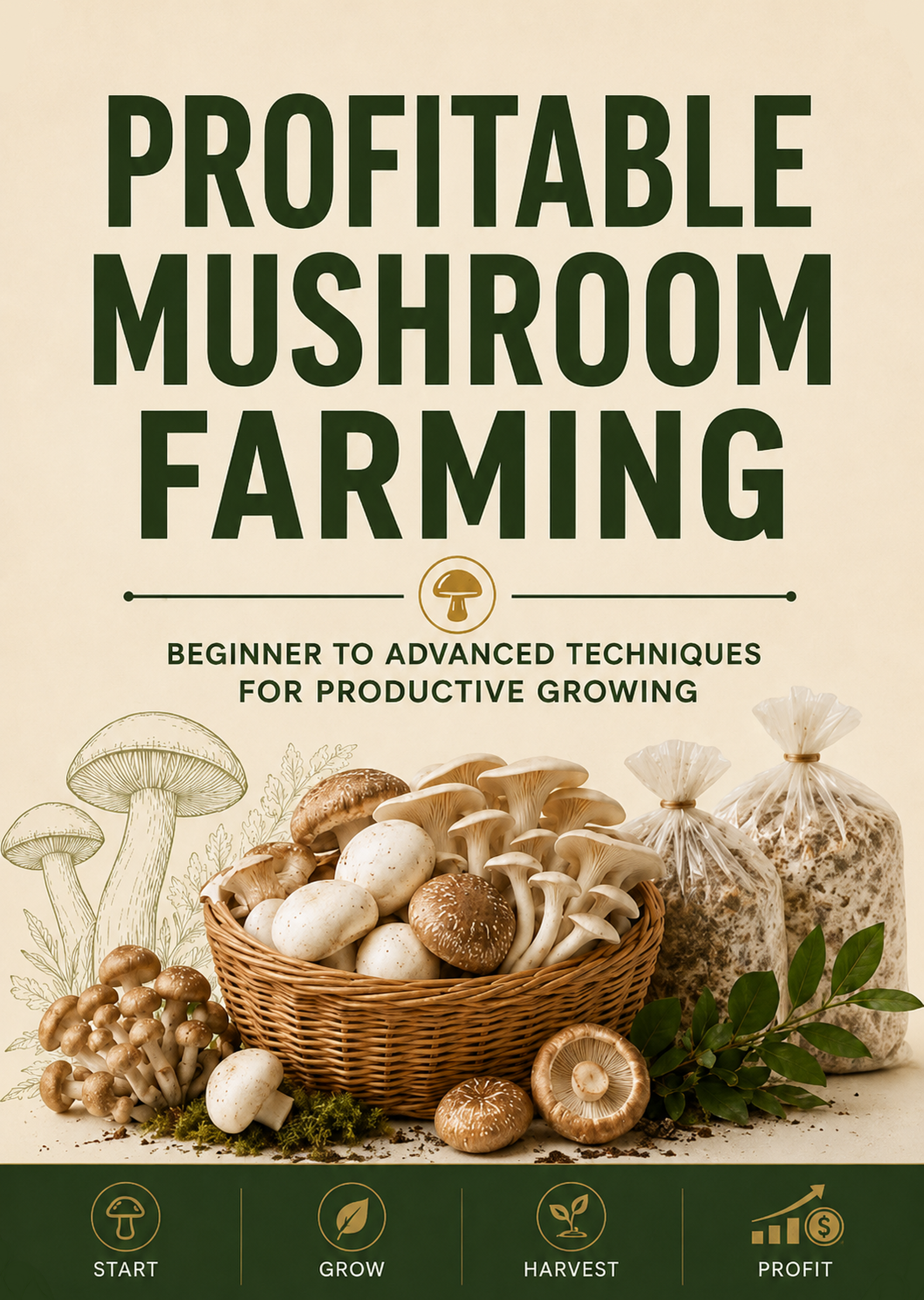 Profitable Mushroom Farming Guide Book for Beginners and Advanced Growers, Complete Mushroom Cultivation Manual with Step-by-Step Techniques for Growing Oyster, Button, Shiitake Mushrooms, Farm Setup, Harvest Methods, Productivity Improvement and Small Business Growing Strategies
